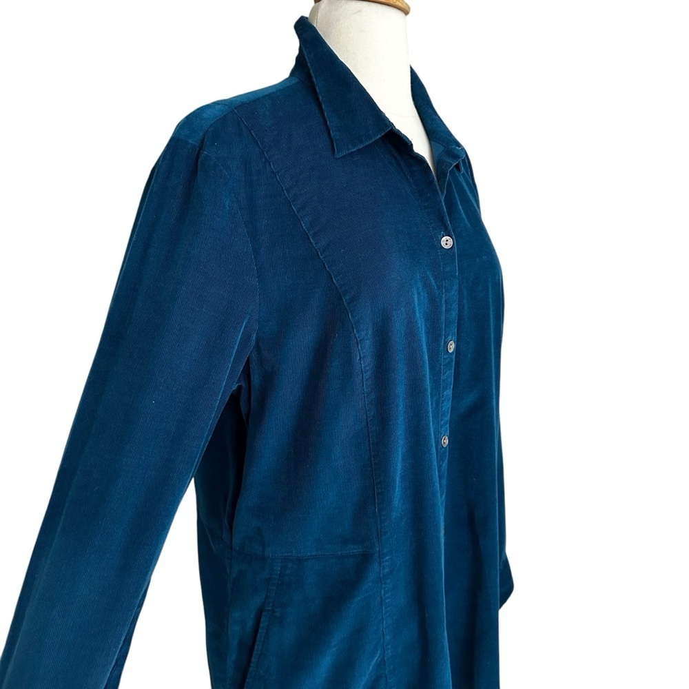 J.‎ JILL Corduroy Button-Up Shirt Teal Blue Tunic Normcore Shacket Layer Size LT - Picture 5 of 15
